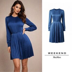 NEW MAX MARA WEEKEND Schermo blue pleated Dress
